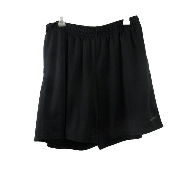 Reebok Athletic Shorts Large Black Elastic Waist Drawstring Side Pockets Gym - Picture 1 of 6
